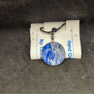 Hand Crafted Necklace Medallion Pendant 1" Round  Pendant 34 in Black Cord